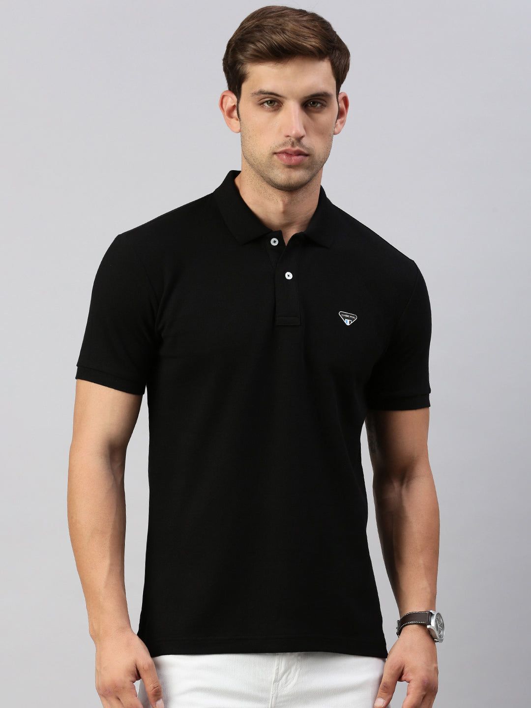 Classic Polo Men's Half Sleeve Black Polo Neck Slim Fit Solid T-Shirt | PRM - 797 B SF P