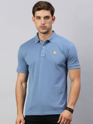 Classic Polo Men's Half Sleeve Blue Polo Neck Slim Fit Solid T-Shirt | PRM - 795 A SF P