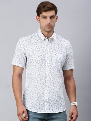 Classic Polo Men's Half Sleeve White/Blue Cotton Slim Fit Woven Shirt | SP2-CL-08 A-HS-PRT-SF