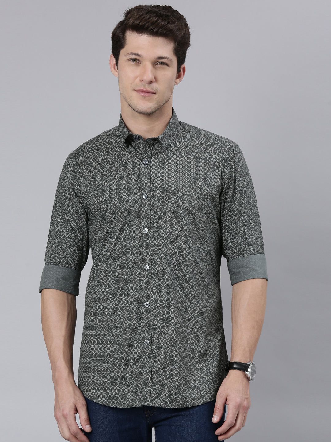 Classic Polo Men's Full Sleeve Grey Polo Neck 100% Cotton Slim Fit Shirt | SP2-CL-66 A-FS-PRT-SF