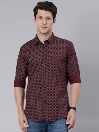 Classic Polo Men's Full Sleeve Burgundy Polo Neck 100% Cotton Slim Fit Shirt | SP2-CL-56 A-FS-PRT-SF