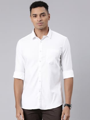 Classic Polo Men's Full Sleeve White Polo Neck Cotton Slim Fit Casual Shirt | SP2-CL-54 A-FS-SLD-SF