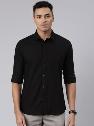 Classic Polo Men's Full Sleeve Black Polo Neck Cotton Slim Fit Casual Shirt | SP2-CL-54 B-FS-SLD-SF