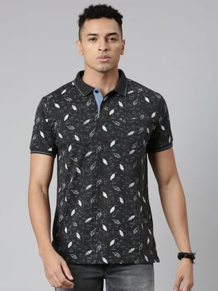 Classic Polo Men's Polo Neck Cotton Black Slim Fit Printed T-Shirt | BELLO-256 A SF P