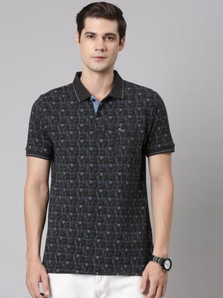 Classic Polo Men's Polo Neck Cotton Black Slim Fit Printed T-Shirt | BEAU-247 B SF P