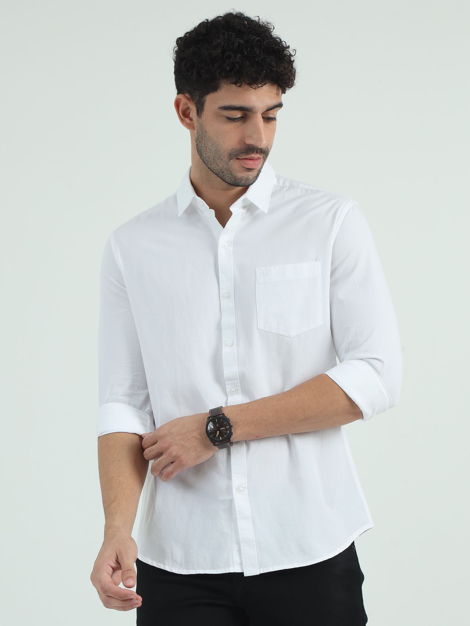 Classic Polo Men's Polo Neck Cotton White Slim Fit Solid Shirt | WHITE-05-FS-SLD-SF