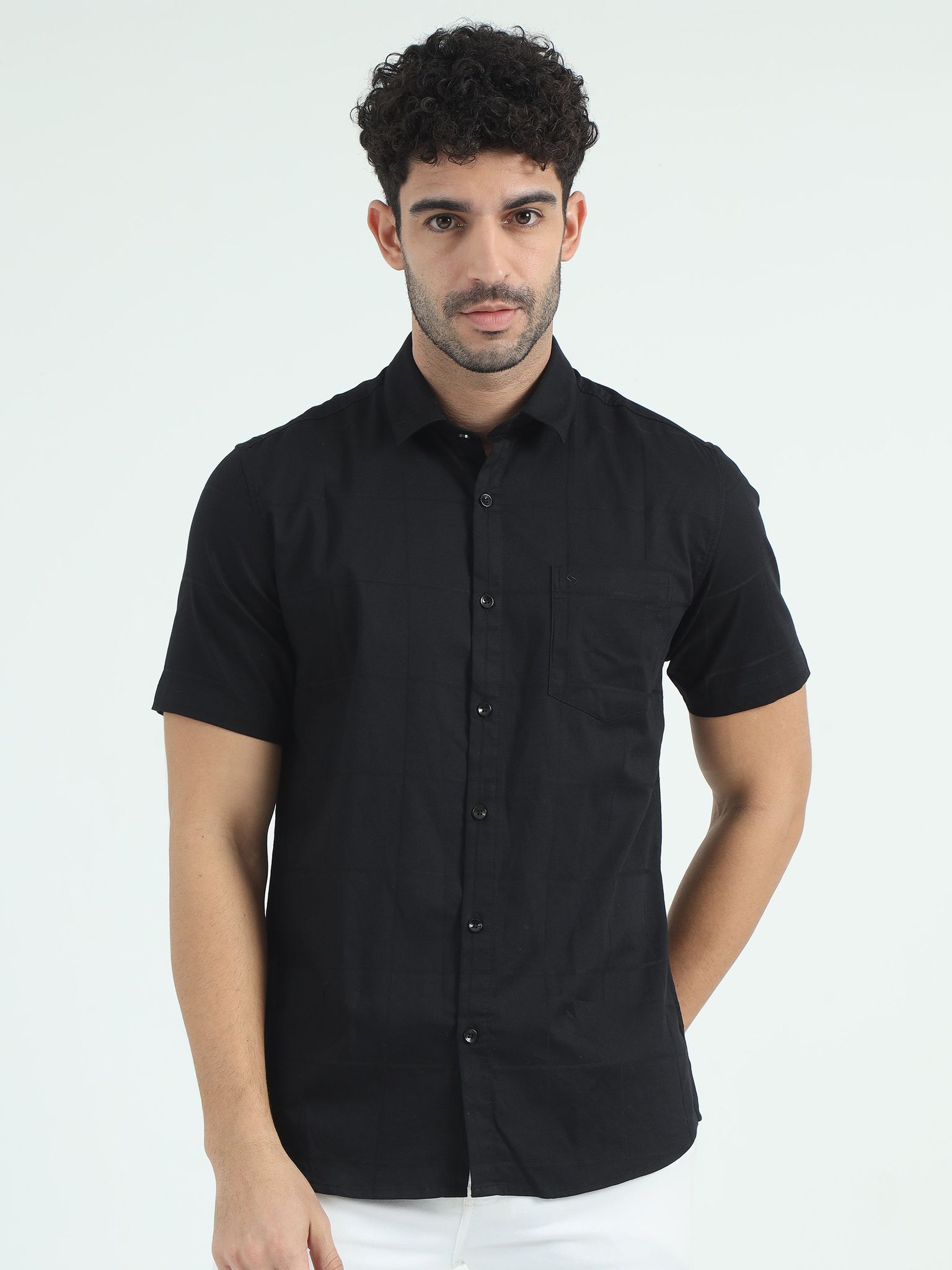 Classic Polo Men's Polo Neck Cotton Black Slim Fit Checked Shirt | SO2-108 D-HS-CHK-SF