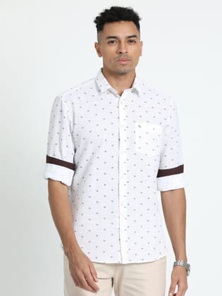 Classic Polo Men's Printed White Cotton Full Sleeve Woven Shirt | SO2-141 B-FS-PRT-SF