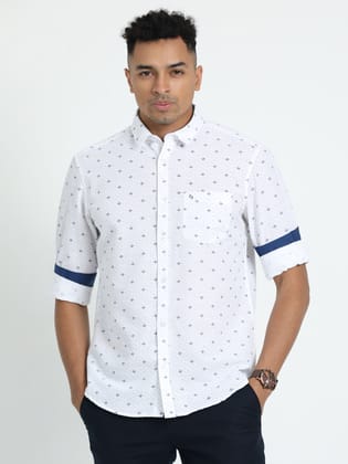 Classic Polo Men's Printed White Cotton Full Sleeve Woven Shirt | SO2-141 A-FS-PRT-SF