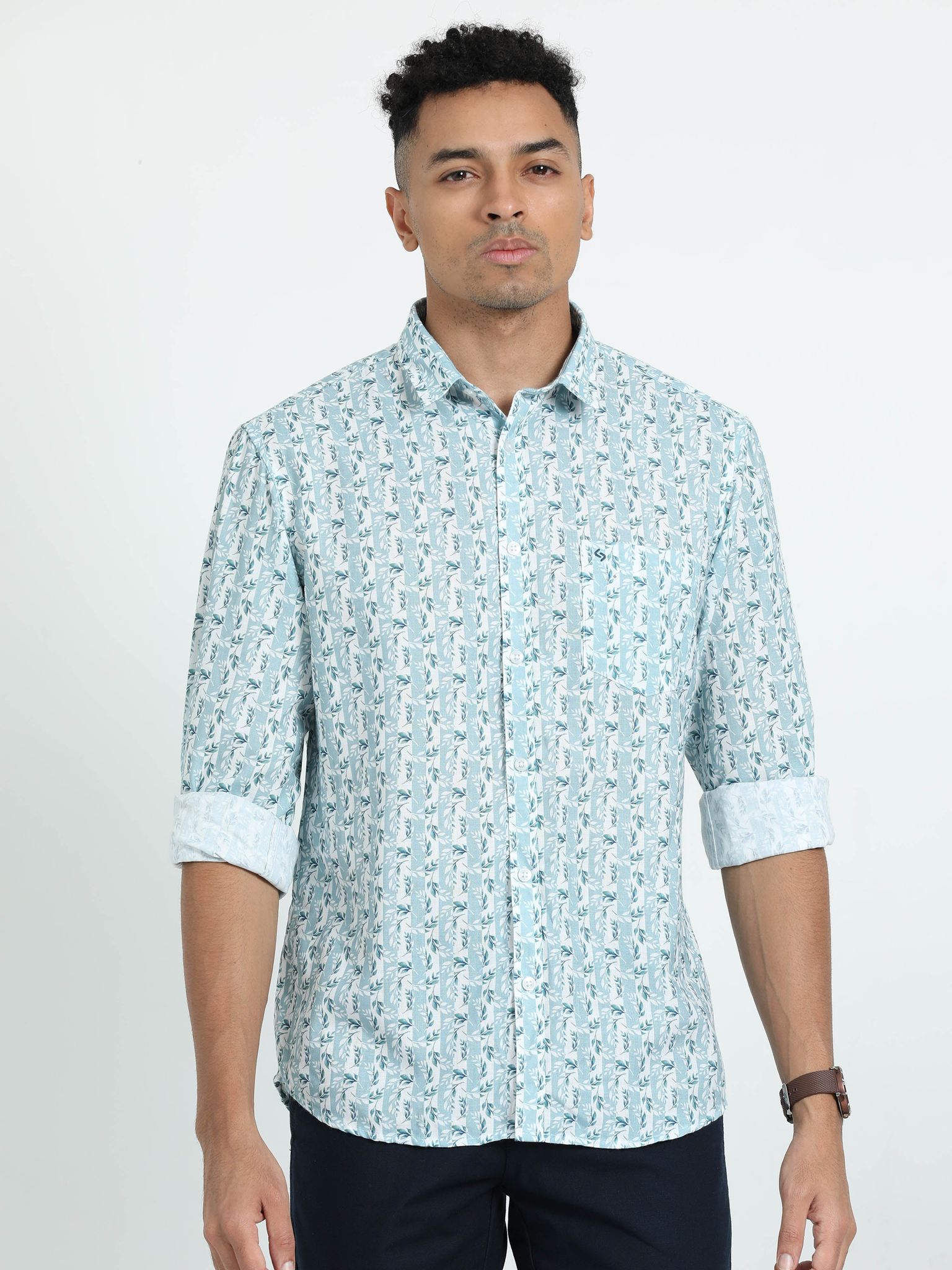 Classic Polo Men's Printed Blue Cotton Full Sleeve Woven Shirt | SO2-132 A-FS-PRT-SF