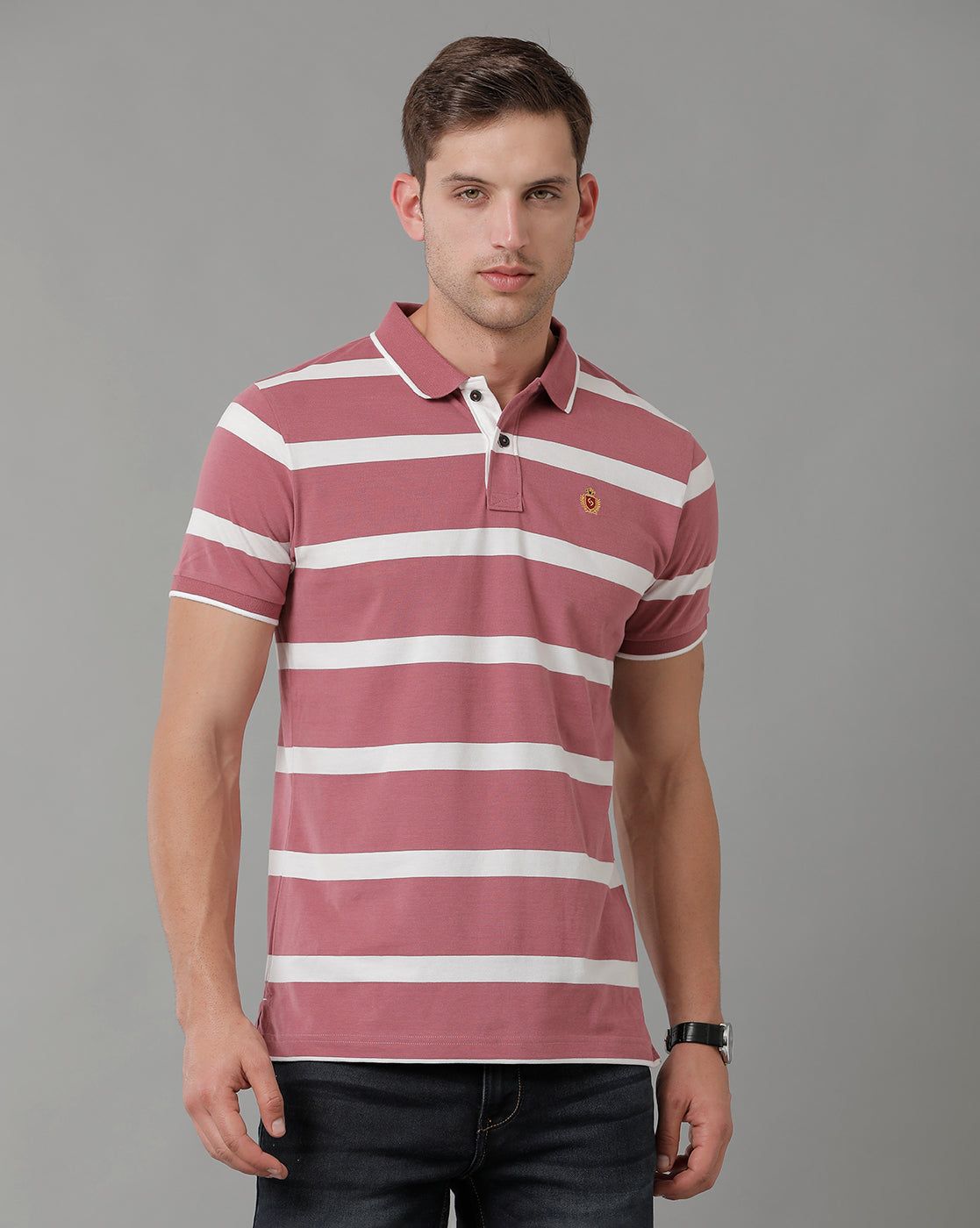 Classic Polo Men's Striped Dr.Pink Cotton Half Sleeve T-Shirt | CPEG - 323 B SF P