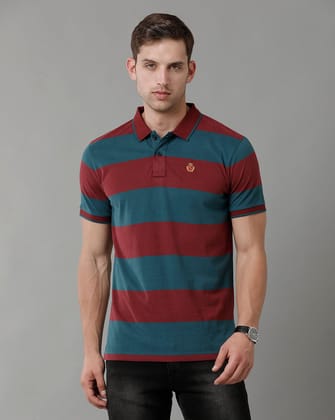 Classic Polo Men's Striped Maroon Cotton Half Sleeve T-Shirt | CPEG - 324 B SF P