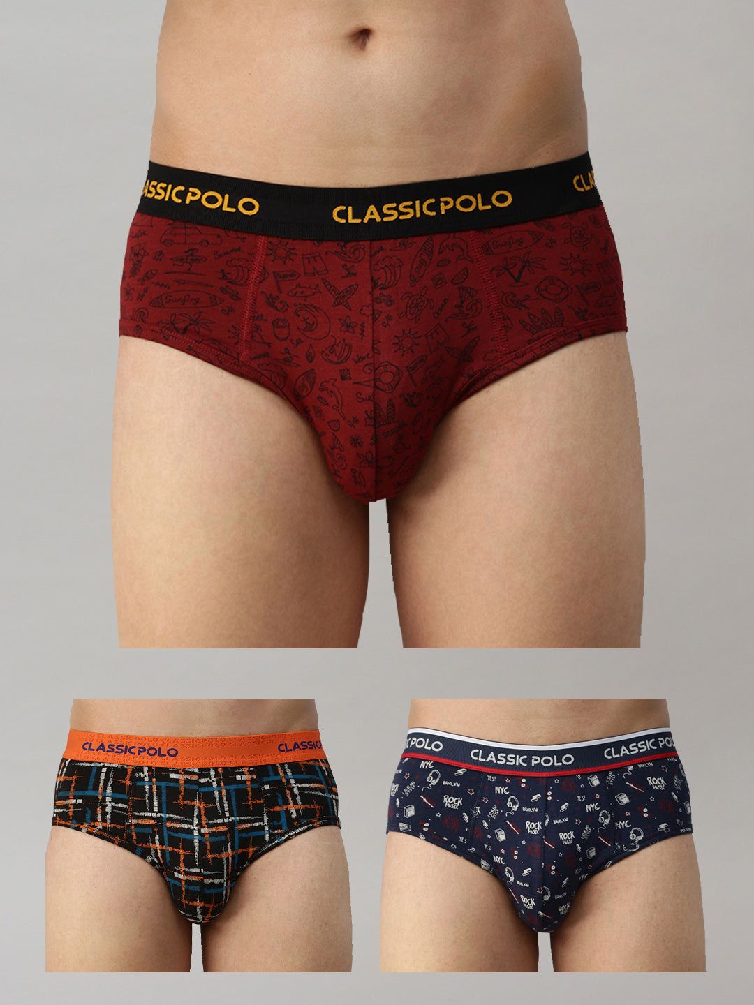 Classic Polo Men's Modal Printed Briefs | Scarce - Multicolor (Pack of 3)