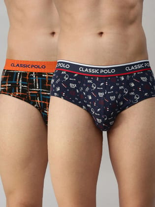 Classic Polo Men's Modal Printed Briefs | Scarce - Black & Blue (Pack of 2)