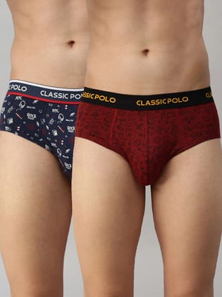 Classic Polo Men's Modal Printed Briefs | Scarce - Blue & Red (Pack of 2)