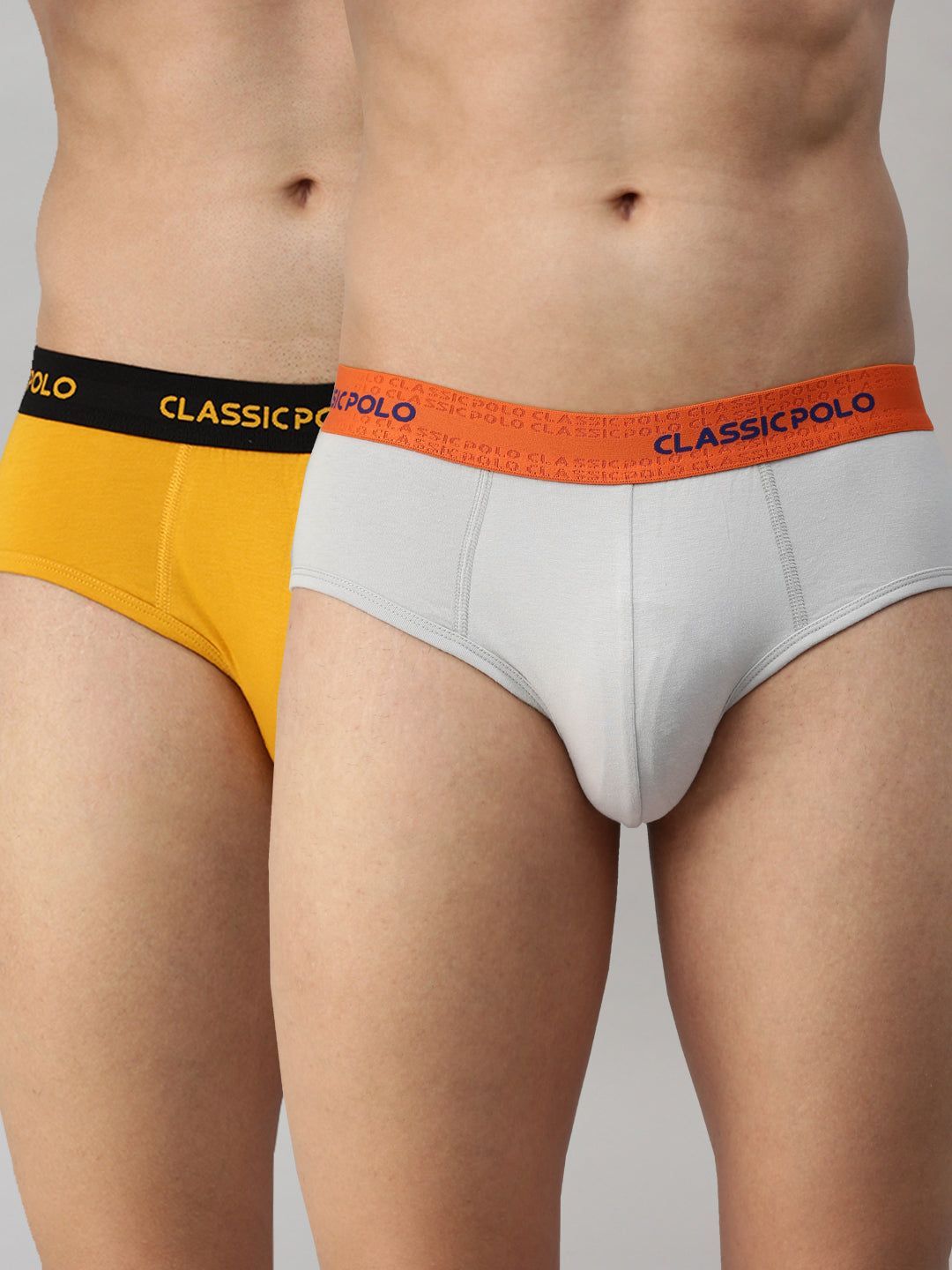 Classic Polo Men's Modal Solid Briefs | Scarce - Yellow & Grey (Pack of 2)