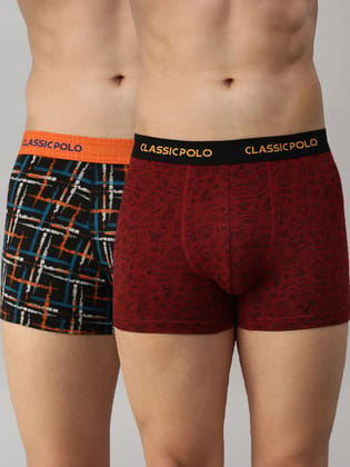 Classic Polo Men's Modal Printed Trunks | Glance - Black & Red (Pack of 2)