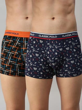 Classic Polo Men's Modal Printed Trunks | Glance - Black & Blue (Pack of 2)