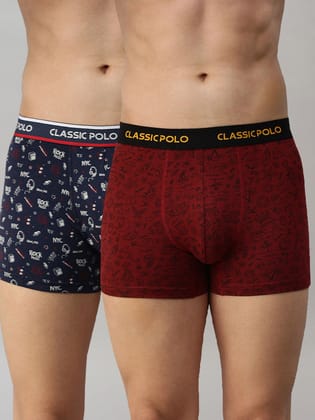 Classic Polo Men's Modal Printed Trunks | Glance - Blue & Red (Pack of 2)