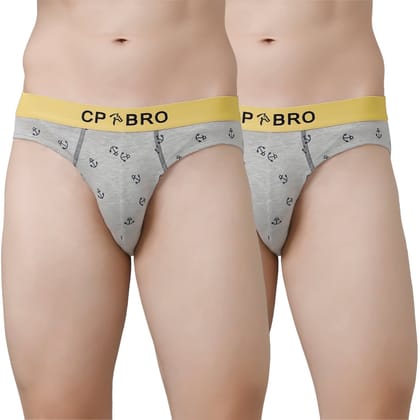 CP BRO Men's Printed Briefs with Exposed Waistband Value Pack - Grey Anchor (Pack of 2)