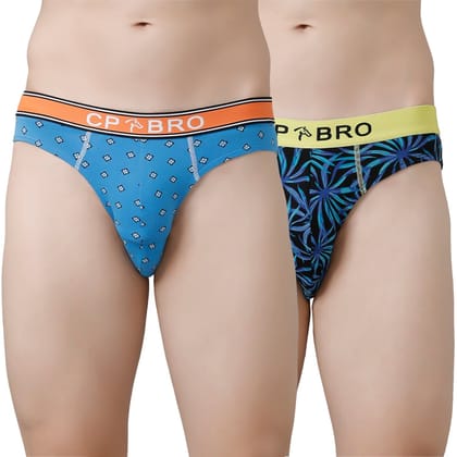 CP BRO Men's Printed Briefs with Exposed Waistband Value Pack - Blue & Blue Leaf (Pack of 2)