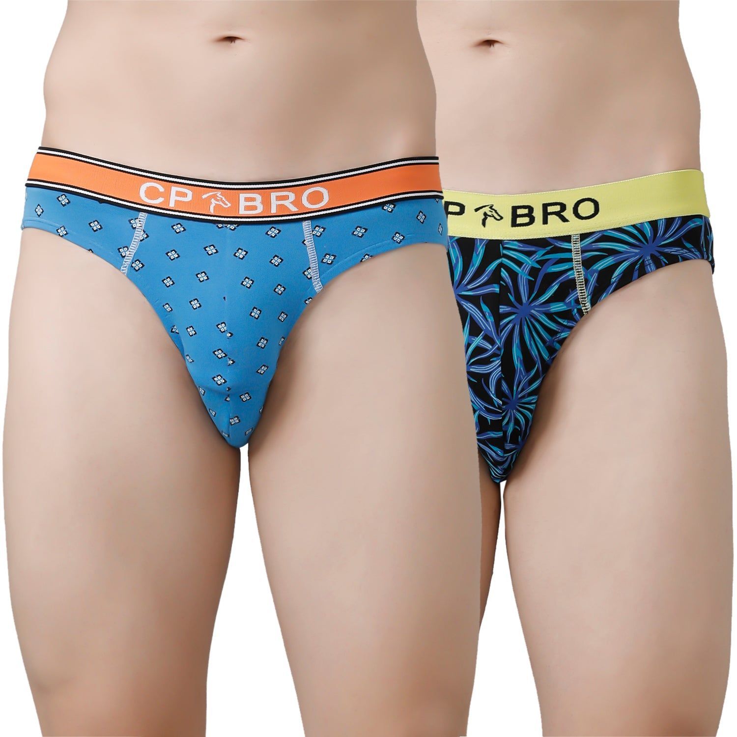 CP BRO Men's Printed Briefs with Exposed Waistband Value Pack - Blue & Blue Leaf (Pack of 2)