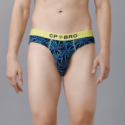 CP BRO Men's Printed Briefs with Exposed Waistband - Blue Leaf Print