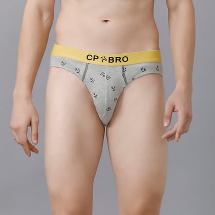 CP BRO Men's Printed Briefs with Exposed Waistband - Grey With Yellow Print