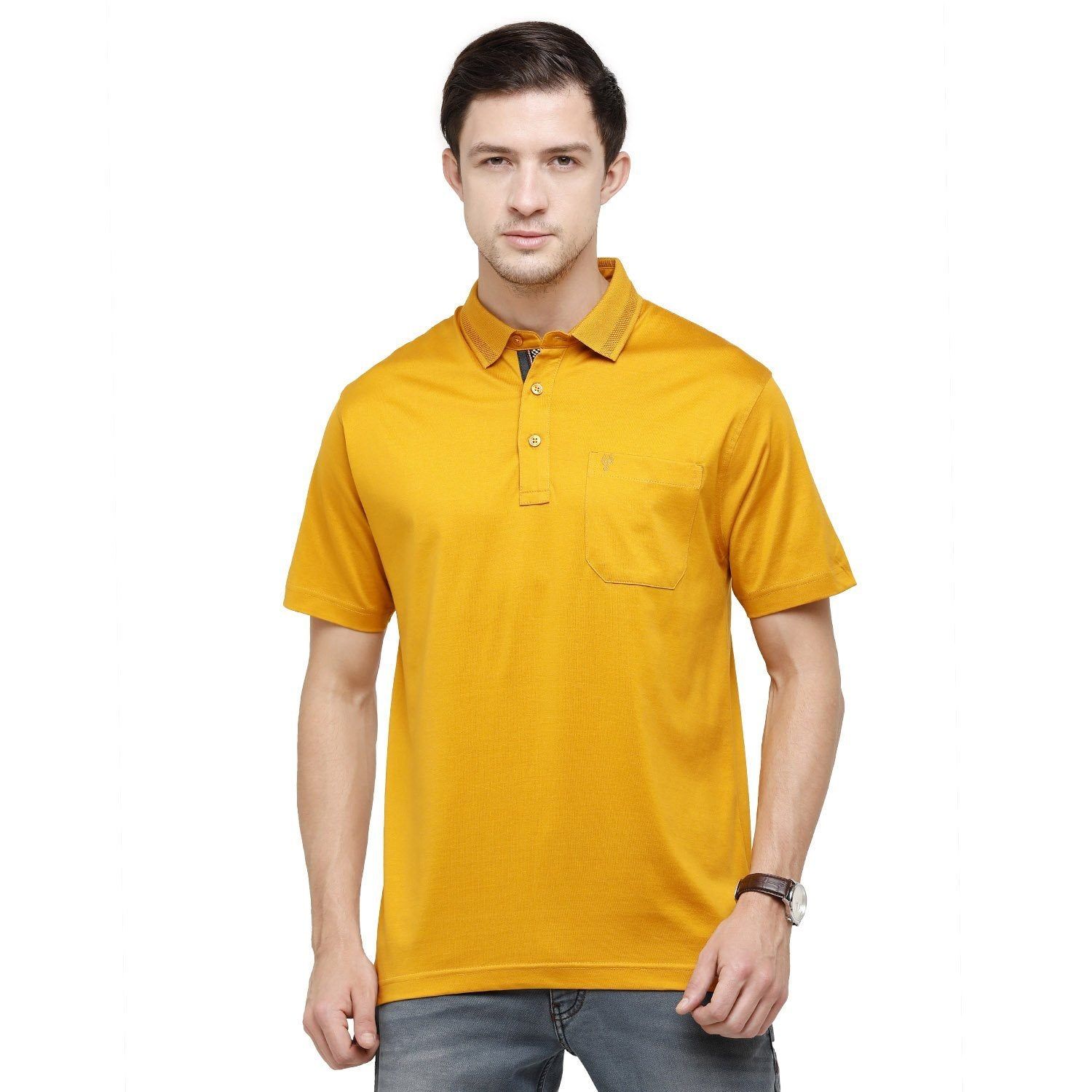 Classic Polo Men's Solid Polo Neck Authentic Fit 100% Cotton T-Shirt | Sedos - Golden Yellow