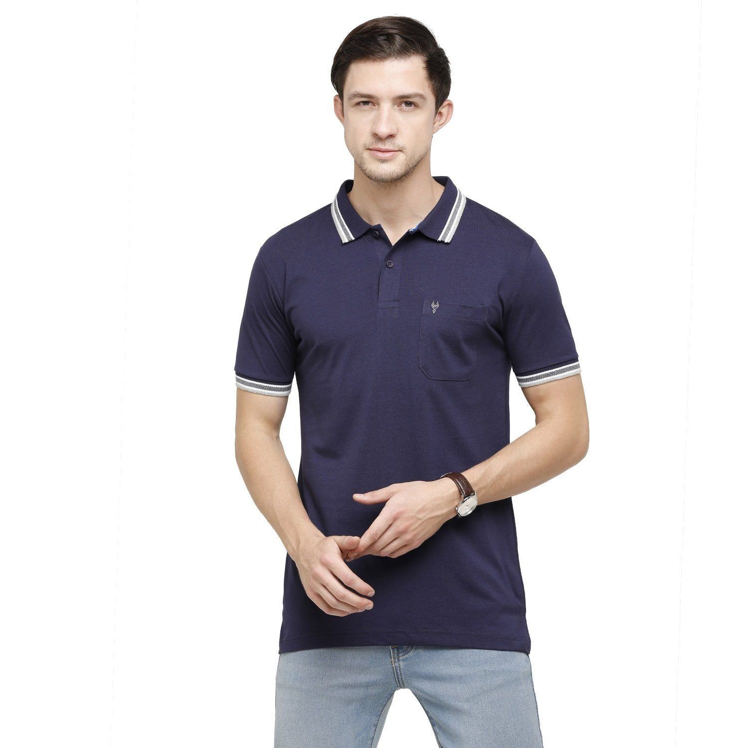 Classic Polo Men's Dark Blue Sporty Polo Half Sleeve Slim Fit T-Shirt | Pristo - Classic Blue