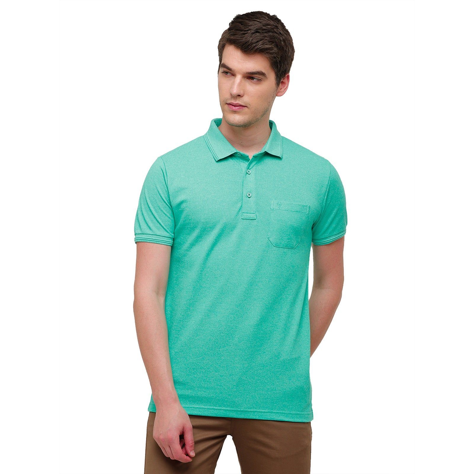 Classic Polo Men's Aqua Blue Trendy Grindle Polo Half Sleeve Slim Fit T-Shirt | Proten - Aqua