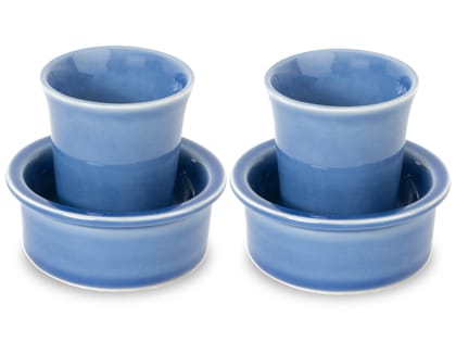 Bodhi House Premium Ceramic Dawara Set, Tea Dabara Set, Tumbler Set for Authentic South Indian Filter Coffee, Serving Drinkware (Mist-BLUE, 2 Set)