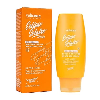 Eclipse Solaire Active Mattifying Sunscreen SPF 50 PA+++ | No White Cast | UVA/B, Blue Light Protection | Non-Greasy | All Skin Types|60Ml