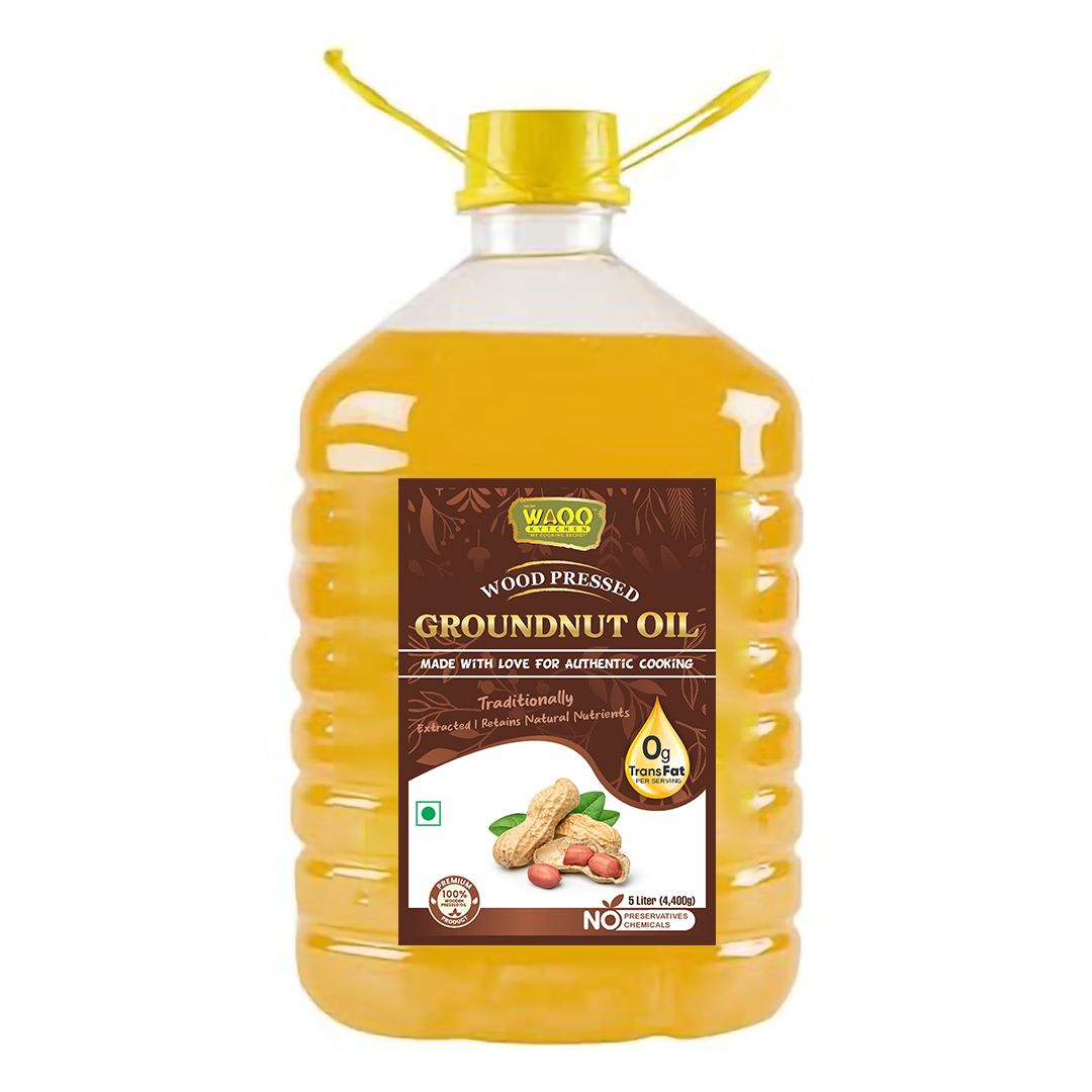 WAOO KYTCHEN Wood Pressed Groundnut Oil, Traditionally Extracted, Retains Natural Nutrients, 5 Liter