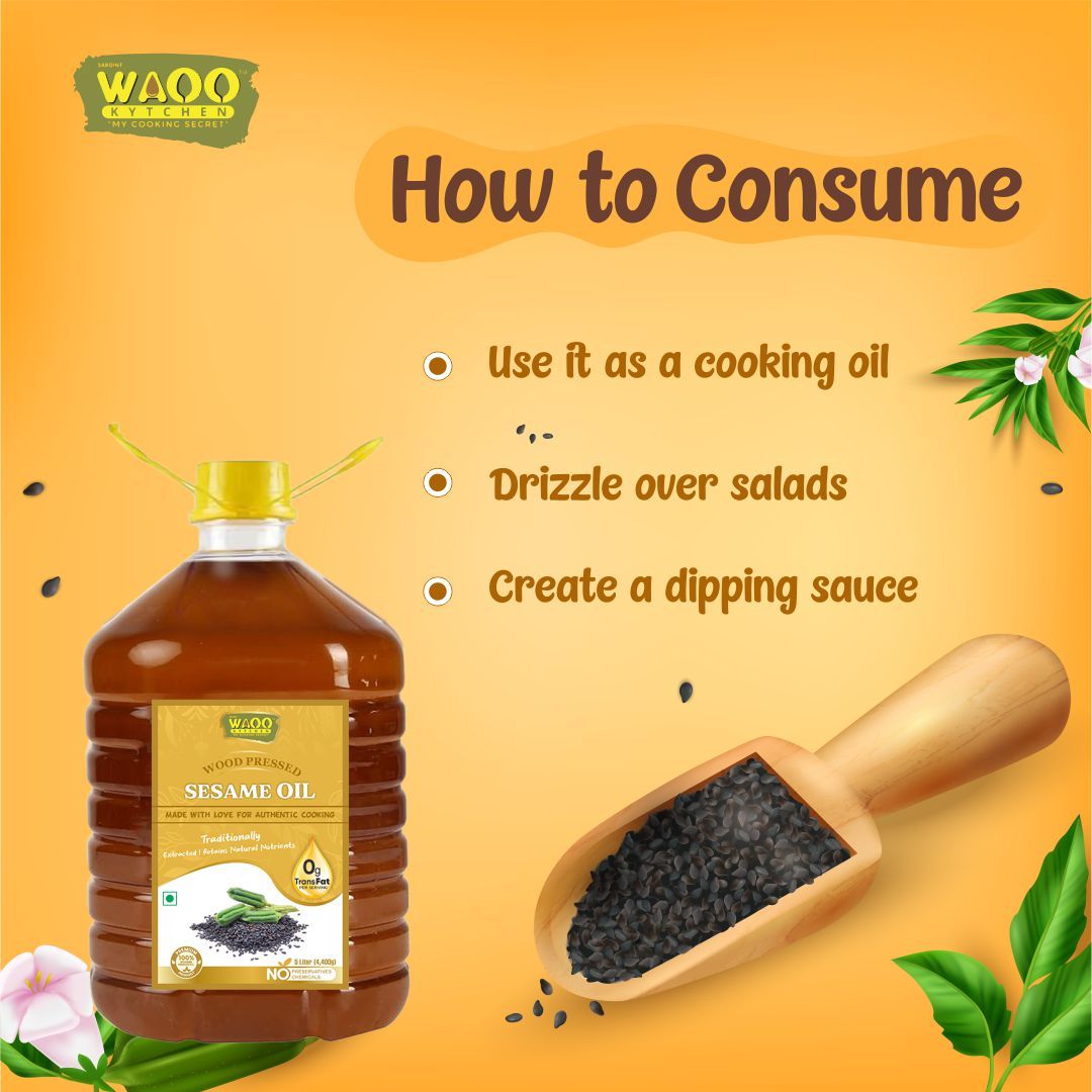  WAOO Wood Pressed Sesame Oil for Authentic Cooking, 4.4 Liters