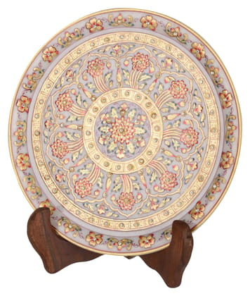 Central Cottage Industries Emporium (Govt of India Undertaking) Handcrafted Marble Decorative Plate with Stand (23 cm x 23 cm x 3 cm, Pack of 9)