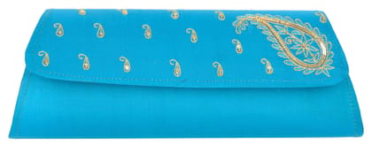 Cottage Central Industries Emporium (Govt Of India Undertaking) Handcrafted Silk Clutch for Women (Blue)