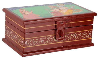 Central Cottage Industries Emporium (Govt of India Undertaking) Handpainted Wooden Storage Box (8 cm x 13 cm x 6 cm, Multicolor)