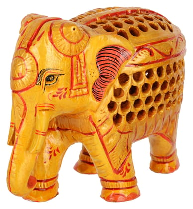 Central Cottage Industries Emporium (Govt of India Undertaking) Handcrafted Wooden Elephant Figurine (12 cm x 8 cm x 10 cm, Multicolor)