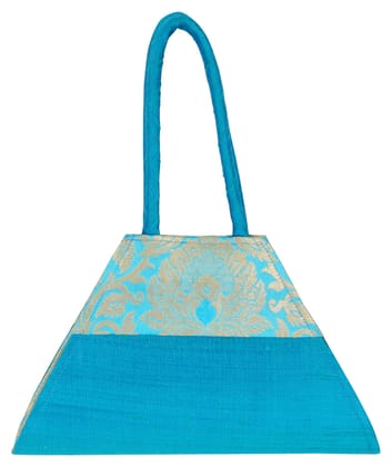 Cottage Central Industries Emporium (Govt Of India Undertaking) Handcrafted Silk Handbag for Women (Blue)