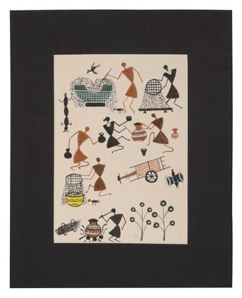 Cottage Paper Warli Painting (23 cm x 18 cm x 2 cm)