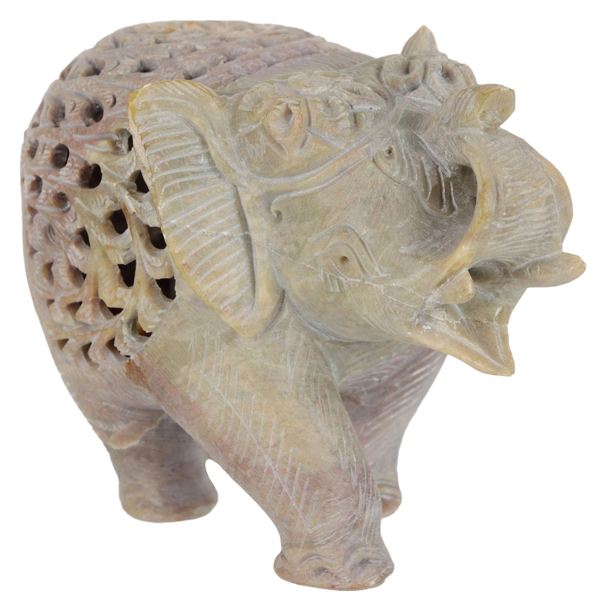 Cottage Central Industries Emporium (Govt of India Undertaking) Handcrafted Stone Carved Elephant Figurine (12 cm x 6 cm x 7 cm, Tan)