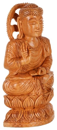 Cottage Central Industries Emporium (Govt of India Undertaking) Handcrafted Wooden Buddha Idol (10 cm x 15 cm x 20 cm, Brown)