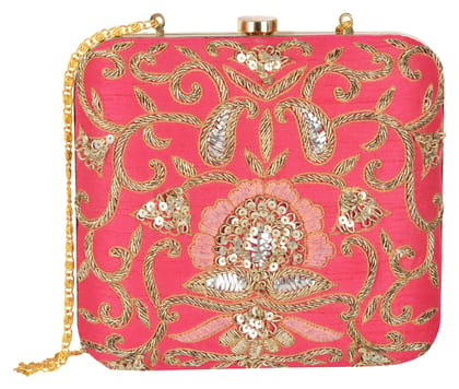 Cottage Central Industries Emporium (Govt of India Undertaking) Handcrafted Silk Clutch for Women (Pink)