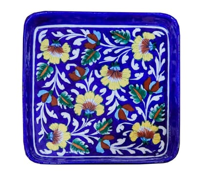 Cottage Handmade Decorative Ceramic Pottery Tray (4X4 Inch_Multicolor)