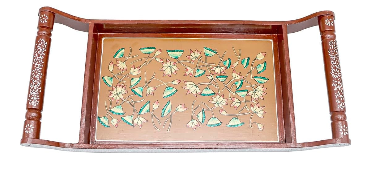 COTTAGE Kishangarh Style Painted Tea Tray In Ply Wood 18X8 Inch