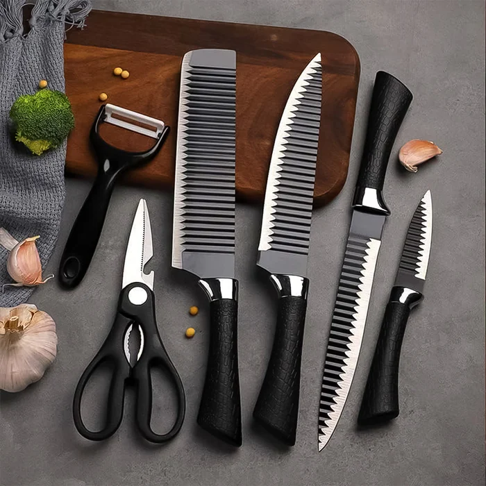  Professional Kitchen Knife Set with Sharpener and Scissors, 6 Piece Set