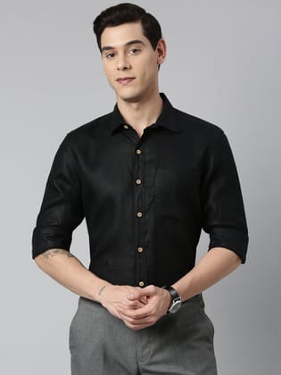 Men Regal Black Hemp Formal Full Sleeve Shirt