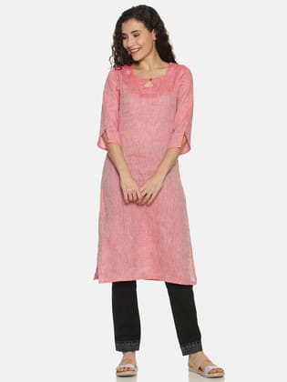 Women Hemp Red Straight Kurta