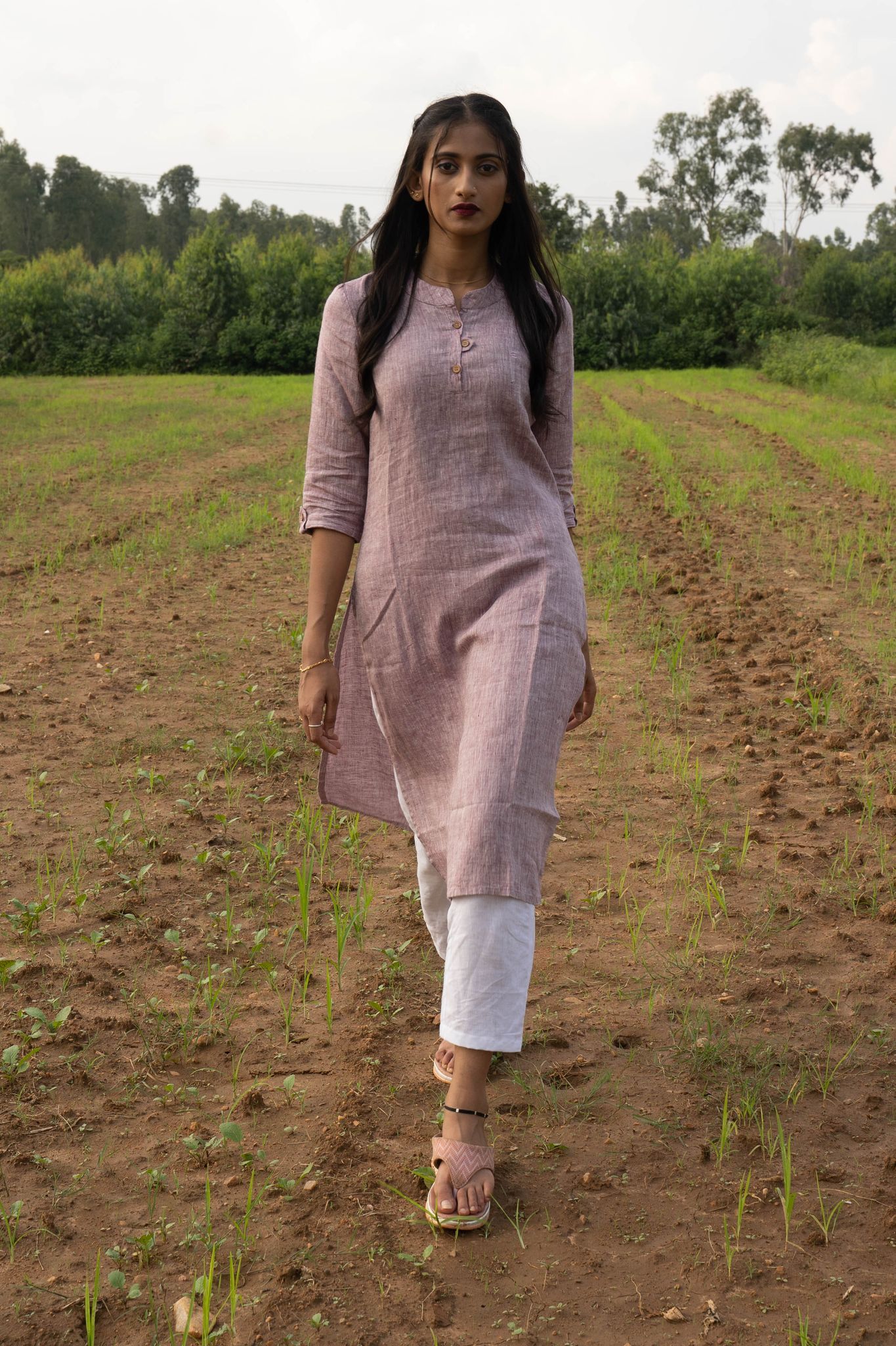 Women Hemp Maroon Straight Kurta